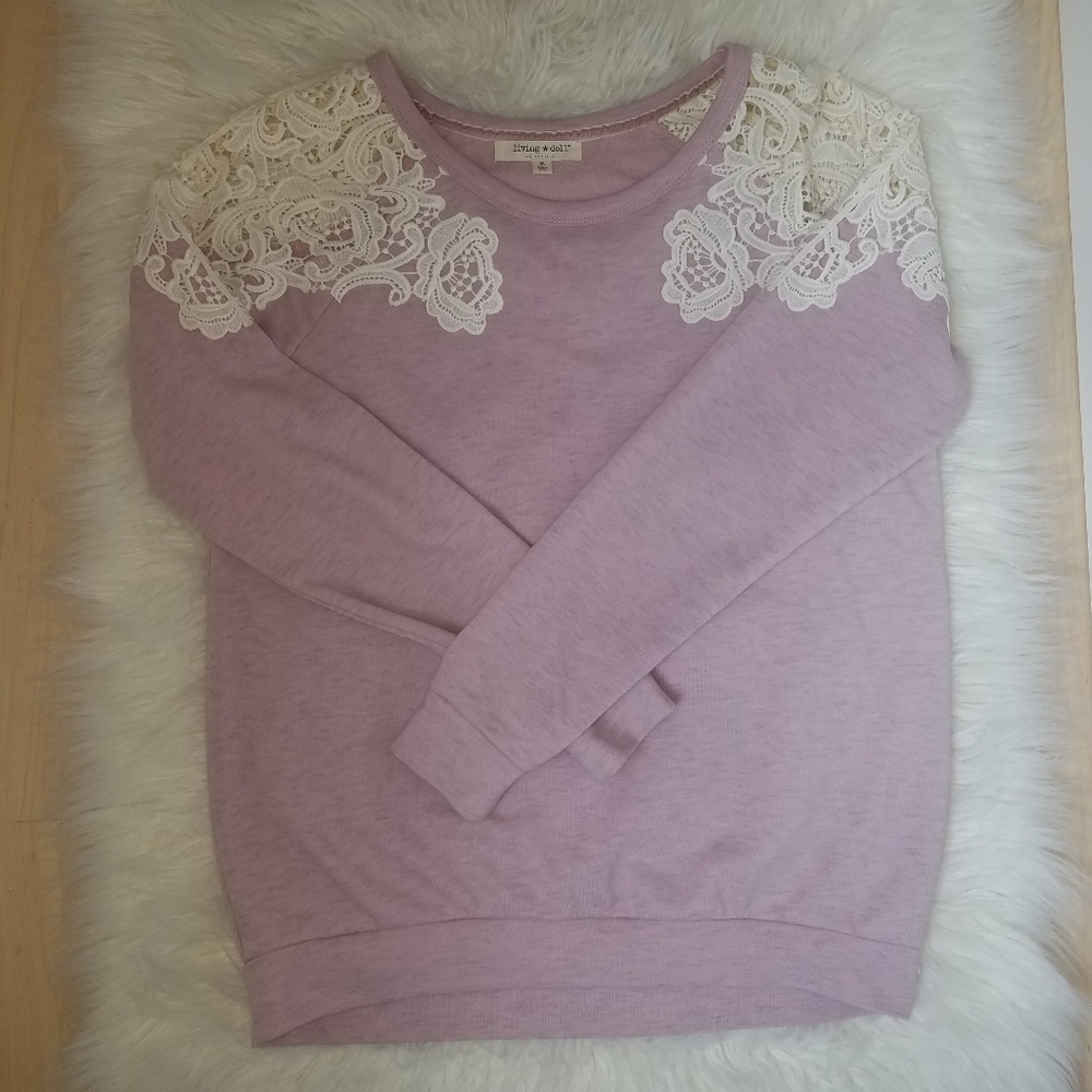 muave embroidered lace sweater